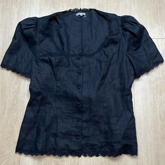 Reformation Elegant Black Lace-Trim Blouse - Picture 5 of 8